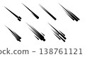 Black Solid Meteor Shower Streak Silhouettes Set of Six on White Background 138761121