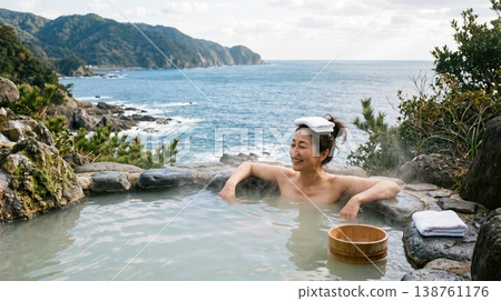 一個女人進入溫泉 138761176