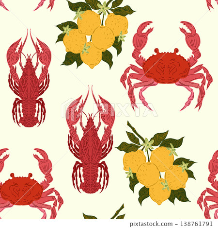 seamless pattern with crabs and flowers seamless pattern with crabs and flowers 138761791