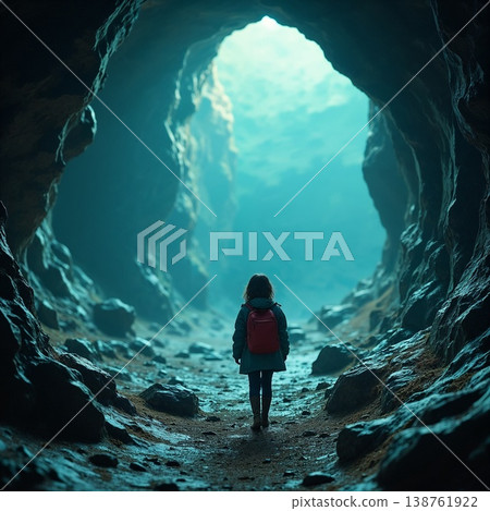 A girl walking in a cave A girl walking in a cave 138761922