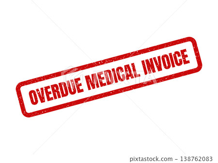 Red grunge rubber stamp impression displaying overdue medical invoice notification on a plain surface Red grunge rubber stamp impression displaying overdue medical invoice notification on a plain surface 138762083