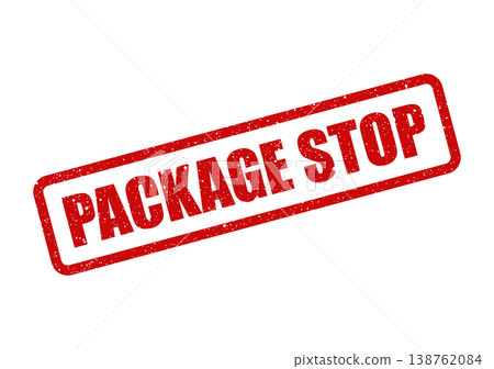 Red grunge rubber stamp impression displaying the phrase PACKAGE STOP for logistics interruption and delivery halt Red grunge rubber stamp impression displaying the phrase PACKAGE STOP for logistics interruption and delivery halt 138762084