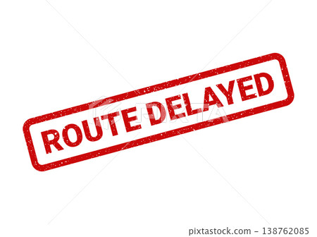 Red grunge rubber stamp impression displaying the warning message ROUTE DELAYED on a specific pathway Red grunge rubber stamp impression displaying the warning message ROUTE DELAYED on a specific pathway 138762085