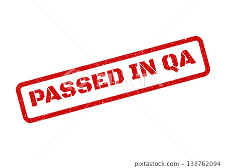 Red grunge rubber stamp impression stating Passed in QA for quality assurance process approval documentation Red grunge rubber stamp impression stating Passed in QA for quality assurance process approval documentation 138762094