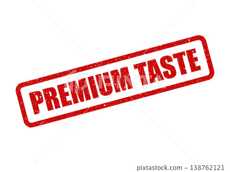 Red grunge rubber stamp label displaying the phrase PREMIUM TASTE within a rectangular border for culinary use 138762121