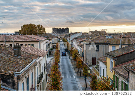 Aigues Mortes, France - Nov 05, 2025: The houses of the historic city center of Aigues-Mortes in France Aigues Mortes, France - Nov 05, 2025: The houses of the historic city center of Aigues-Mortes in France 138762532