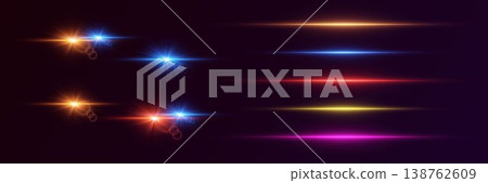 Colorful light streaks and lens flares creating luminous special effects Colorful light streaks and lens flares creating luminous special effects 138762609