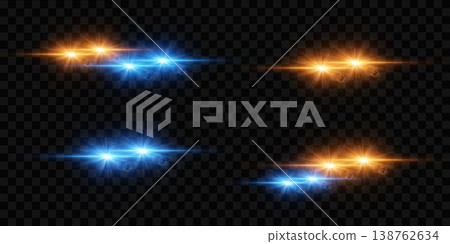 Optical light effects creating blue and orange star glare and glowing lines 138762634