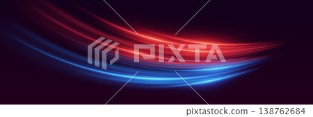 Dynamic red and blue light trails creating motion speed effects background Dynamic red and blue light trails creating motion speed effects background 138762684