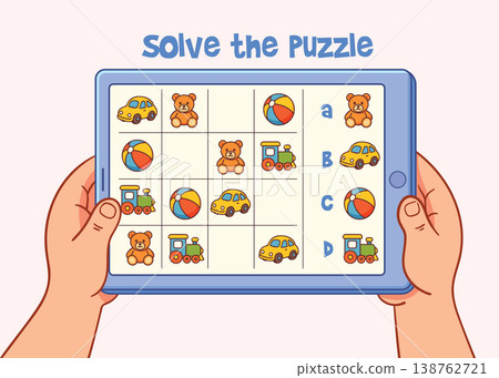 Sudoku puzzle. Educational puzzle game for children displayed on a tablet Sudoku puzzle. Educational puzzle game for children displayed on a tablet 138762721