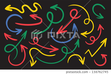 Colorful hand drawn arrows collection on dark background 138762745