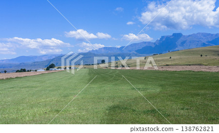 Flying Plane Grass Airstrip Plane Mountains 138762821