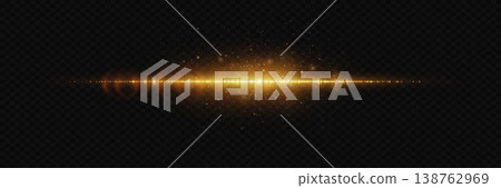 Golden horizontal light line with glowing particles and abstract star flare Golden horizontal light line with glowing particles and abstract star flare 138762969