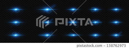 Blue light sources creating lens flares and star glares on dark background Blue light sources creating lens flares and star glares on dark background 138762973