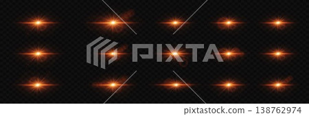 Various optical flare effects with orange starbursts generating light beams 138762974