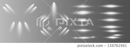 Dynamic set of isolated white light beams and glowing lines for overlays and design elements Dynamic set of isolated white light beams and glowing lines for overlays and design elements 138762981