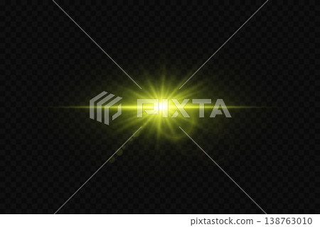 Yellow bright light lens flare effect simulating glowing sun rays or starburst 138763010