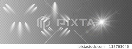 White light effects set with spotlights, reflections, and star lens flare overlay White light effects set with spotlights, reflections, and star lens flare overlay 138763046