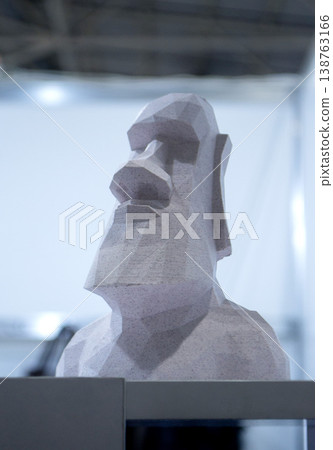 3D printed art object. Art object printed on 3D printer from melted colored plastic. Model in shape vase created on 3D printer from threads of molten plastic. Modern additive progressive technologies 138763166