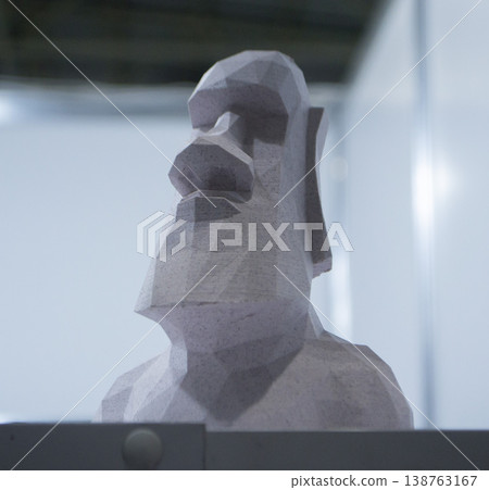 3D printed art object. Art object printed on 3D printer from melted colored plastic. Model in shape vase created on 3D printer from threads of molten plastic. Modern additive progressive technologies 138763167