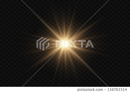 Golden light bursting with radiant glow effect on a transparent background Golden light bursting with radiant glow effect on a transparent background 138763314