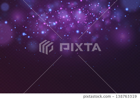 Glowing bokeh particles creating vibrant purple and blue abstract light background 138763319