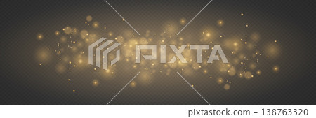 Golden glittering particles creating a sparkling bokeh light effect for overlay Golden glittering particles creating a sparkling bokeh light effect for overlay 138763320