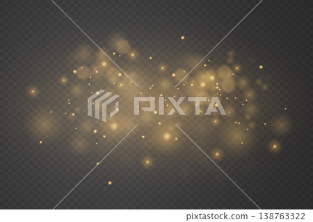 Golden bokeh lights glowing, creating a festive dust particle overlay effect 138763322