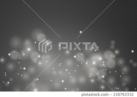 Glowing white bokeh lights and shimmering particles effect on transparent background Glowing white bokeh lights and shimmering particles effect on transparent background 138763332