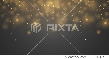 Golden bokeh light particles falling against transparent background creating festive glow Golden bokeh light particles falling against transparent background creating festive glow 138763345