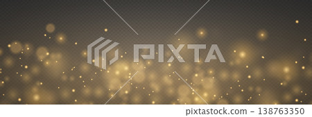 Golden sparkling particles creating festive bokeh effect overlaying dark background Golden sparkling particles creating festive bokeh effect overlaying dark background 138763350