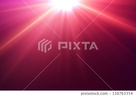 Bright light rays lens flare illuminating dark pink or purple background 138763354