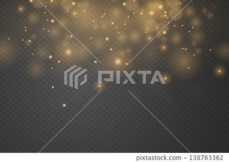 Golden bokeh glittering effect with sparkles on transparent backdrop for overlays Golden bokeh glittering effect with sparkles on transparent backdrop for overlays 138763362