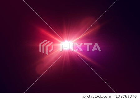 Bright red light creating powerful lens flare and starburst effect background 138763376
