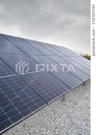 Photo of photovoltaic panels on a cloudy day. Photo of photovoltaic panels on a cloudy day. 138763393