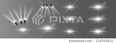 Light effects collection displaying spotlights and brilliant optical lens flares 138763622