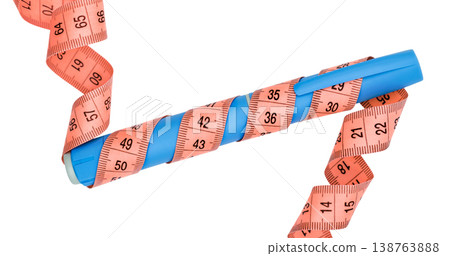 GLP-1 injection pen wrapped with measuring tape isolated on clean background GLP-1 injection pen wrapped with measuring tape isolated on clean background 138763888