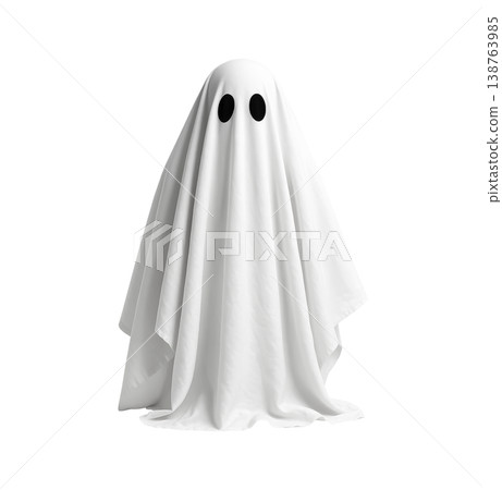 Halloween ghost in white sheet costume isolated on transparent background 138763985