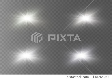 Bright lens flares bundle, glowing starburst lights, abstract shiny effect for overlays 138764052