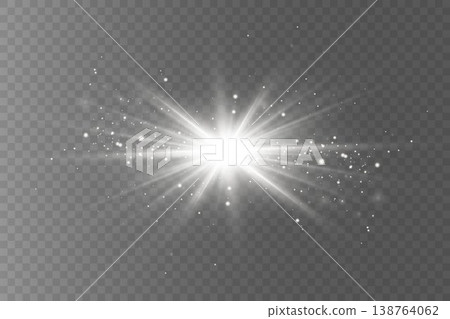 White light burst with sparkling particles radiating against transparent background White light burst with sparkling particles radiating against transparent background 138764062