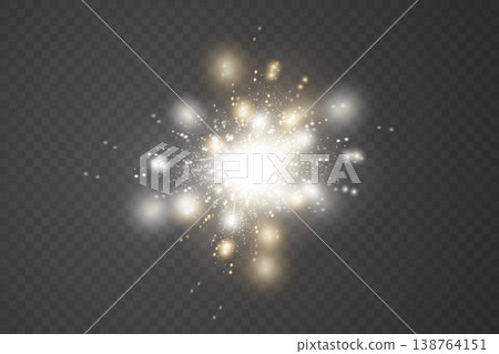 Bright explosion of golden and white particles creating abstract light effect 138764151