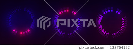 Abstract glowing neon circle elements creating futuristic technology interface background Abstract glowing neon circle elements creating futuristic technology interface background 138764152