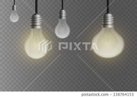 Hanging light bulbs illuminating, displaying new idea and energy concept 138764153