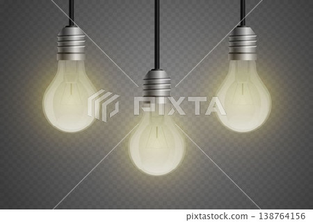 Glowing light bulbs representing ideas, innovation, and inspiration on transparent background Glowing light bulbs representing ideas, innovation, and inspiration on transparent background 138764156