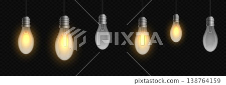 Glowing light bulbs illuminating a new idea on dark transparent background Glowing light bulbs illuminating a new idea on dark transparent background 138764159