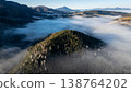 Aerial view on valley full of fog with protruding mountain peaks coming out of it, Slovakia 138764202