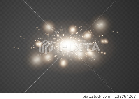 Bright light explosion creating luminous particles and shimmering bokeh effect 138764208