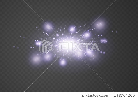 Purple light burst creating an explosion of sparks and glowing particles 138764209