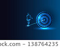 Man walking toward digital target, concept of focus, goal achievement and business success on blue 138764235