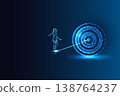 Woman balancing toward digital target, concept of focus, goal achievement and precision strategy 138764237